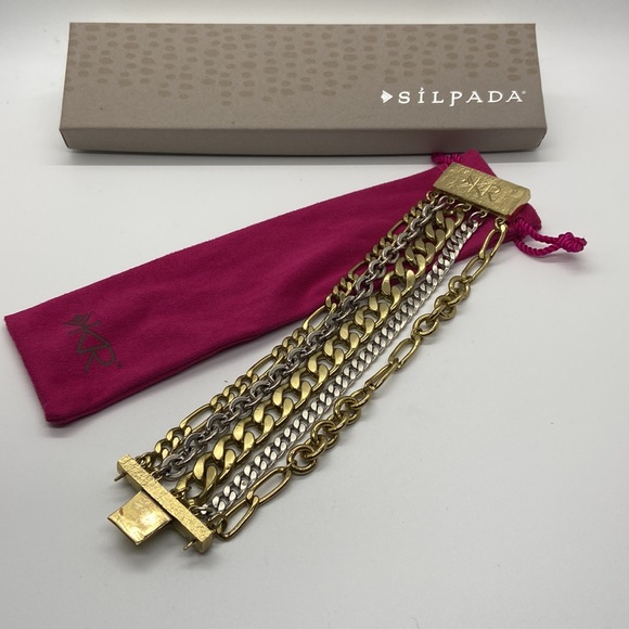 Silpada KR chunky brass silver and gold tone bracelet - Picture 3 of 6